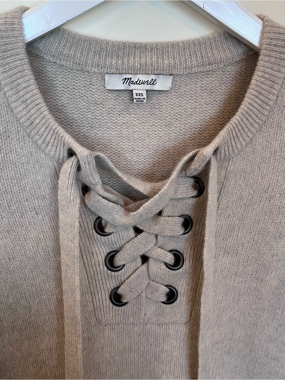 Madewell Oatmeal Lace up Merino Wool Sweater Dress Womens size XXS Beige - Picture 3 of 6